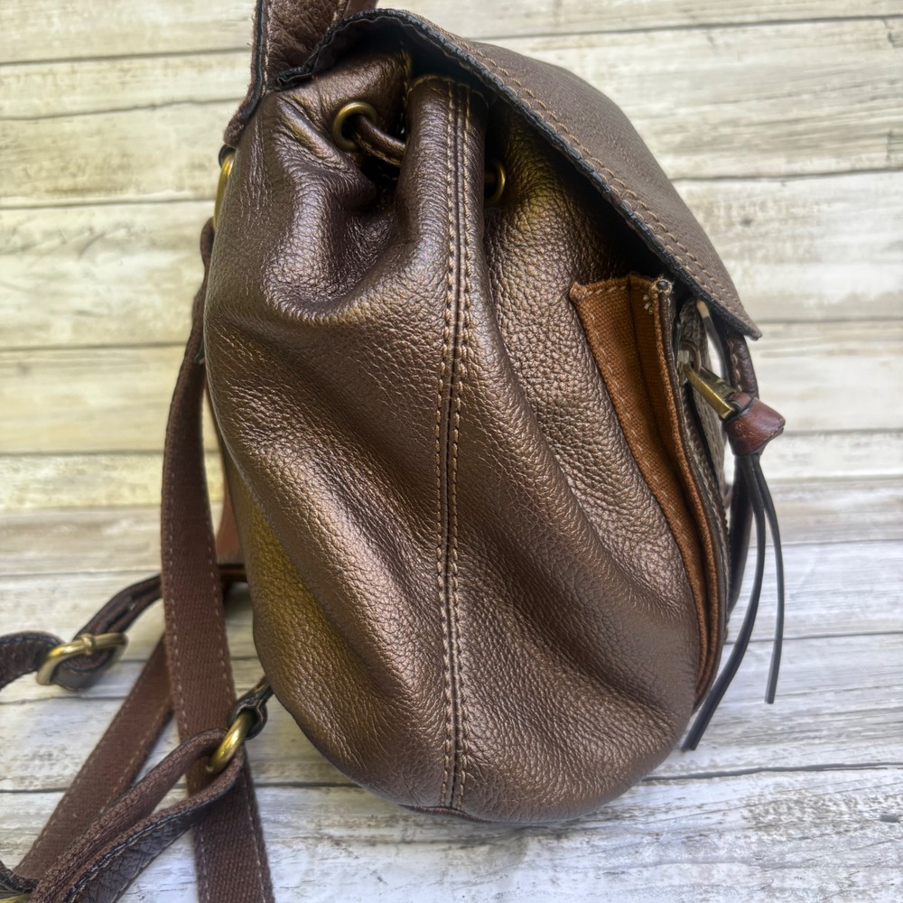 Fossil Mini Backpack Small Bronze Metallic Leather  Boho Bag Travel Casual - Picture 5 of 16